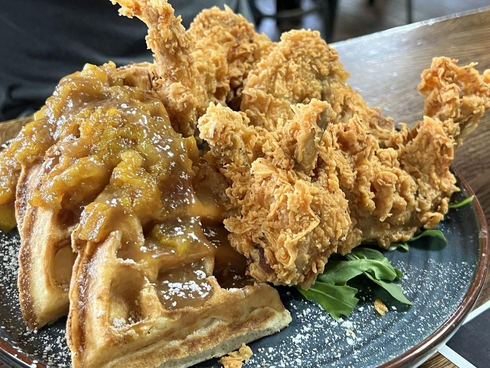 Peach Cobbler Waffles dish