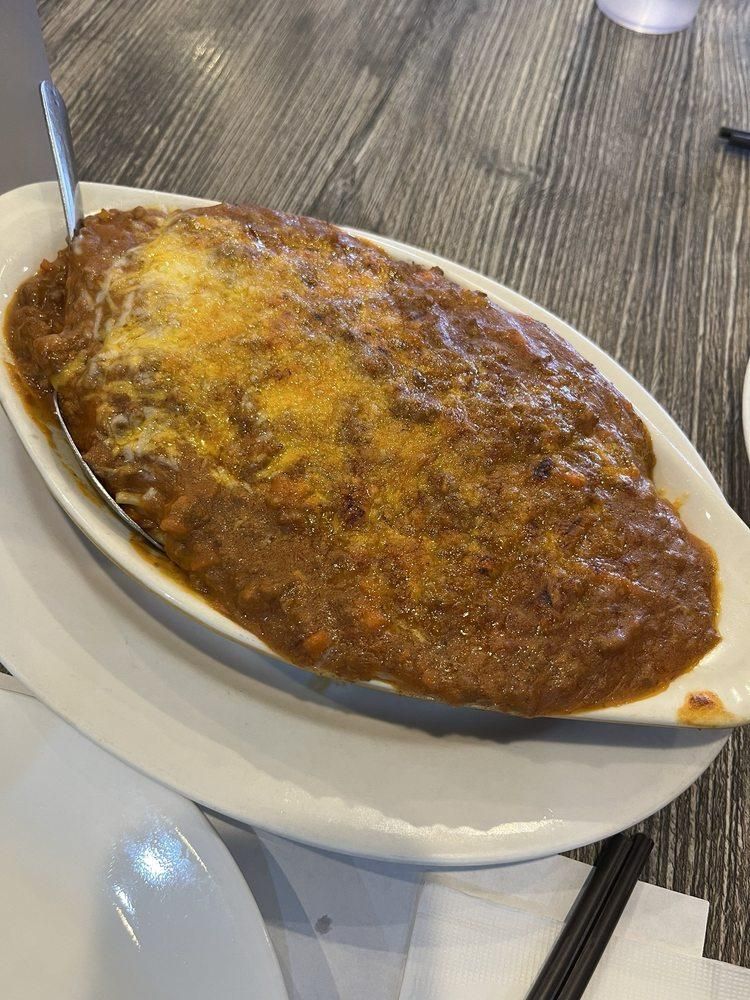 Baked Spaghetti Bolognese dish