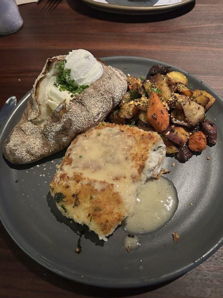 Macadamia Nut Crusted Halibut dish