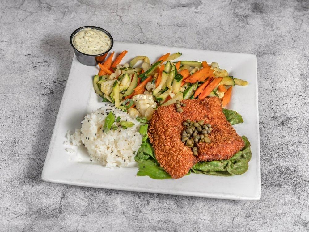 Panko Crusted Mahi Mahi dish