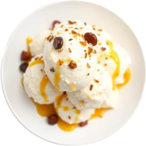 Coconut and Vanilla Ice Cream with Topping dish