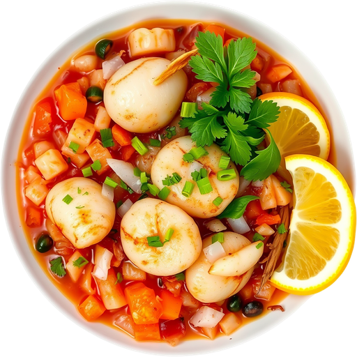 Live Urchin & Scallop Ceviche dish