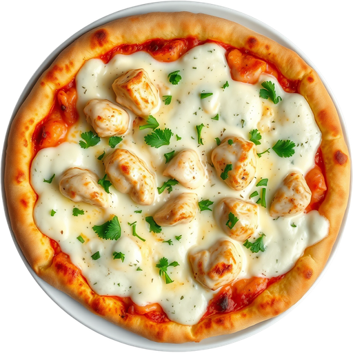 White Sauce Chicken Pizza dish
