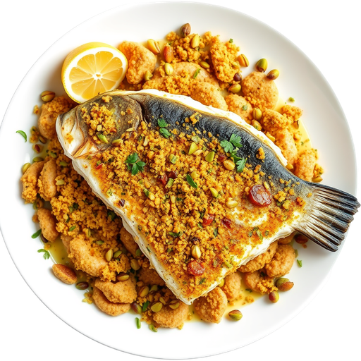 Pistachio Crusted Sea Bass dish
