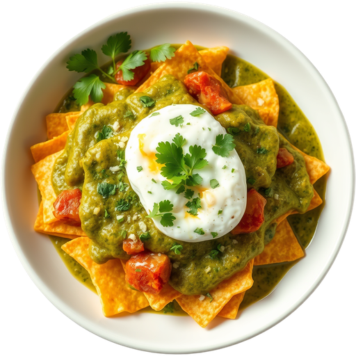 Chilaquiles with Green Sauce and Eggs dish