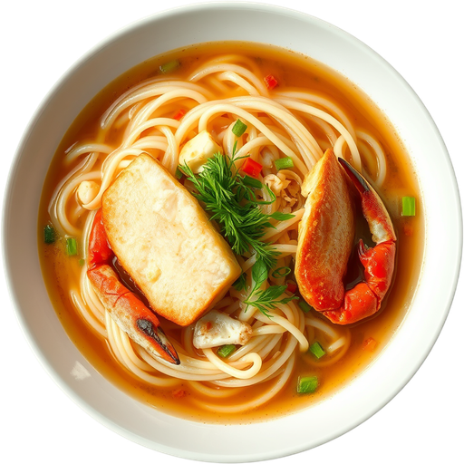 Crab Noodle Soup with Fish Cake dish