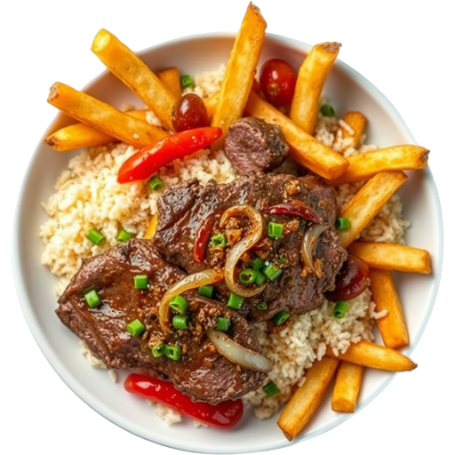 Shaken Fries with Filet Mignon and Rice dish