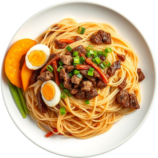 Fan Fried Vermicelli with Egg and Minced Beef dish