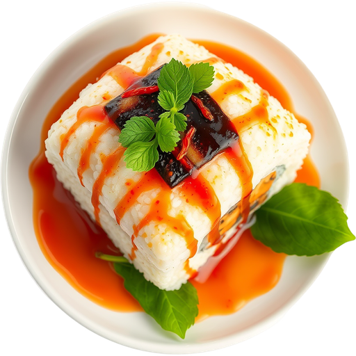 Spicy Mentaiko Shiso Onigiri dish