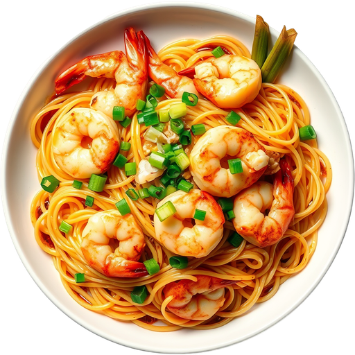 Garlic Noodles with Shrimp and Catfish dish