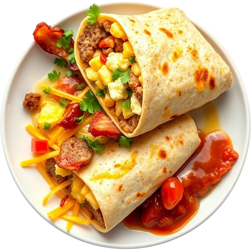 Bacon and Sausage Breakfast Burrito dish
