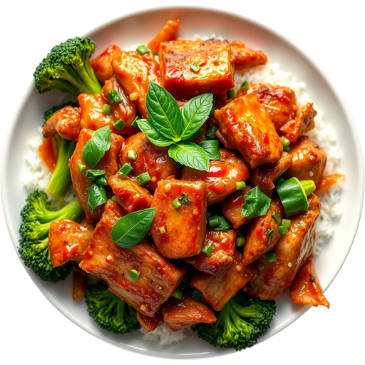 Crispy Pork with Spicy Basil and Chinese Broccoli dish