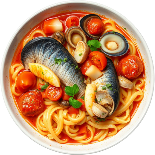 Fishermans Stew with Pasta dish