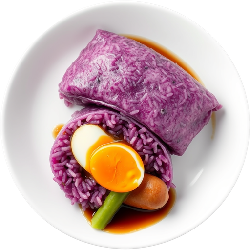 Purple Rice Roll with Sour Pickle & Egg & Sausage dish