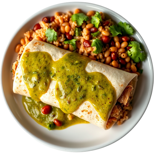 Chile Verde Pork Wet Burrito dish