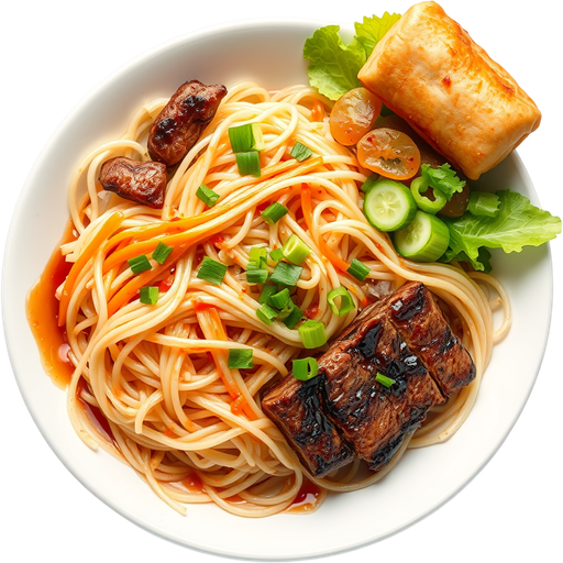 Grilled Beef Vermicelli with Egg Roll dish