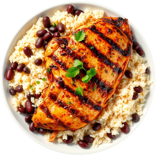 Grilled Chicken with Rice and Beans dish