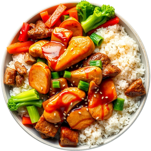 Chicken Teriyaki and Beef Veggie Bowl dish
