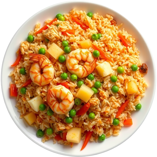 Pineapple Fried Rice with Shrimp and Chicken dish