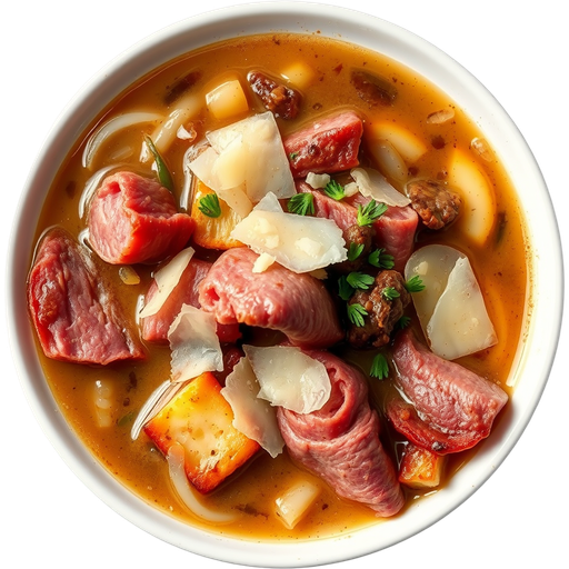 Pastrami and French Onion Soup dish