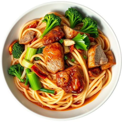 Pad See Ew with Crispy Pork dish