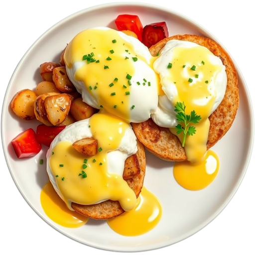 French Benedict with Potatoes Au Gratin dish