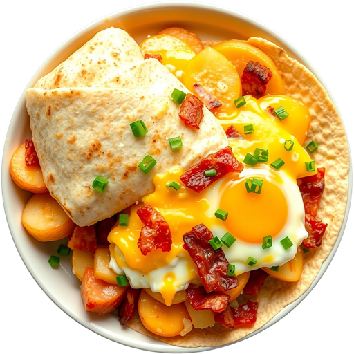 Bacon, Egg, Potato, and Cheese Burrito dish