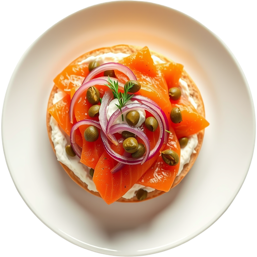 Smoked Salmon with Onions and Capers Bagel dish