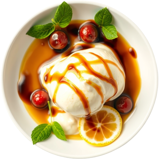 Vanilla Gelato with Lemon Infused Olive Oil and Aged Balsamic Vinegar dish
