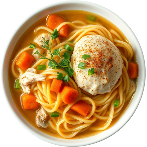 Chicken Noodle with Matzo Ball dish
