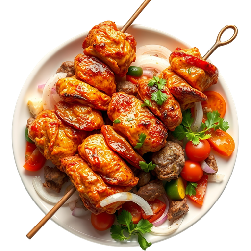 Chicken and Beef Shish Kebab dish