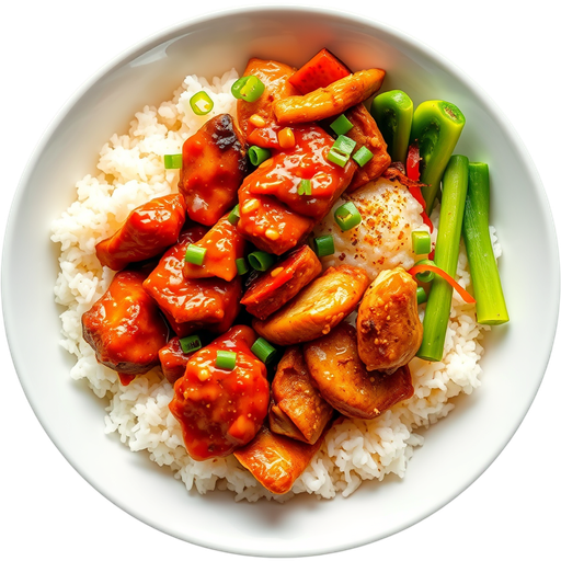 Half and Half Bowl with Lava Chicken and Spicy Pork dish