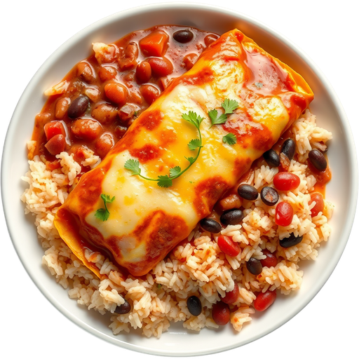 Cheese Enchilada with Rice and Beans dish
