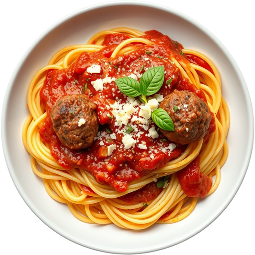 Pasta Marinara with Meatballs dish