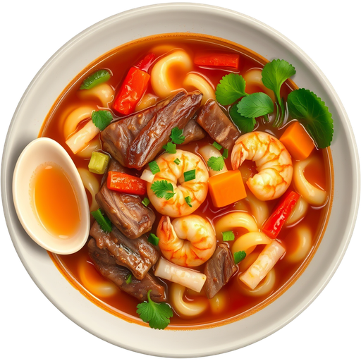 ILanet Soup Nui Tom Suon Macaroni Soup w/ Pork Ribs & Shrimp dish