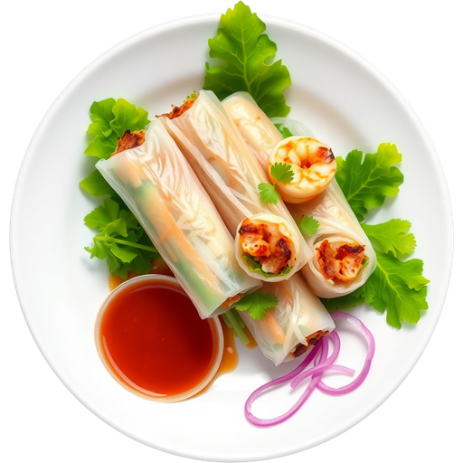 Spring Rolls w/ Charbroiled Meat & Spring Rolls Nem Nuong Cuon Voi Cha Ram Tom dish