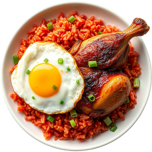 Red Rice with Cornish Game Hen and Fried Egg dish