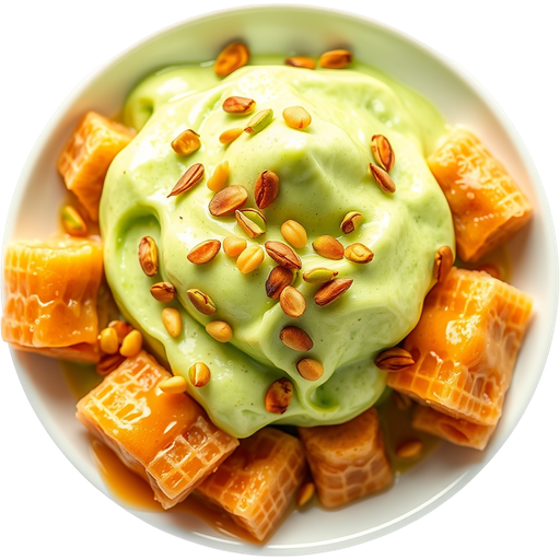 Green Frozen Yogurt w/ Baklava dish