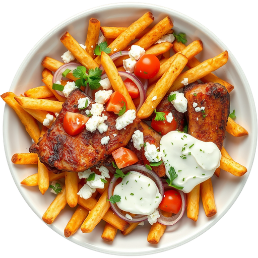 Pork Belly Gyro Fries dish