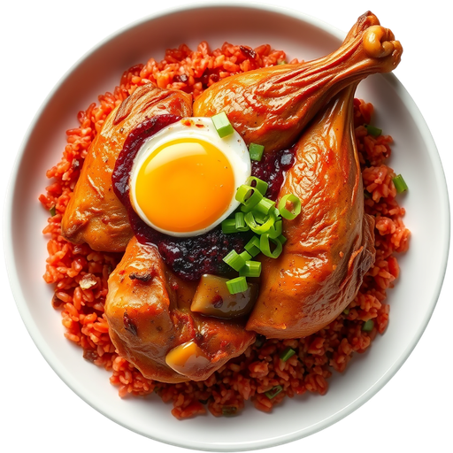 Com Ga Fried Cornish Hen with Red Rice and Egg dish