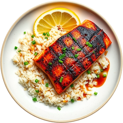 Salmon with Grilled Rice dish