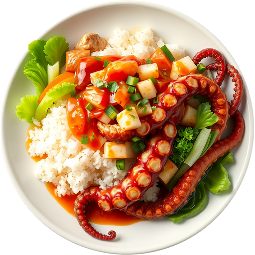 Hot Stone with Octopus, Vegetable, and Spicy Sauce dish