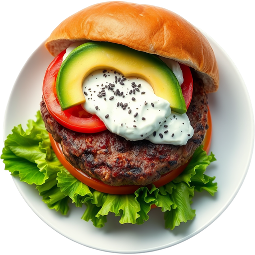Burger with Goat Cheese Spread and Avocados dish