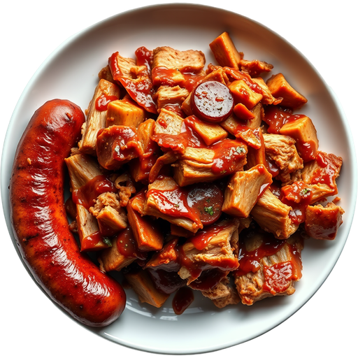 Pulled Pork and Smoked Sausages dish