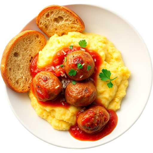 Pork Meatballs with Polenta Bread dish