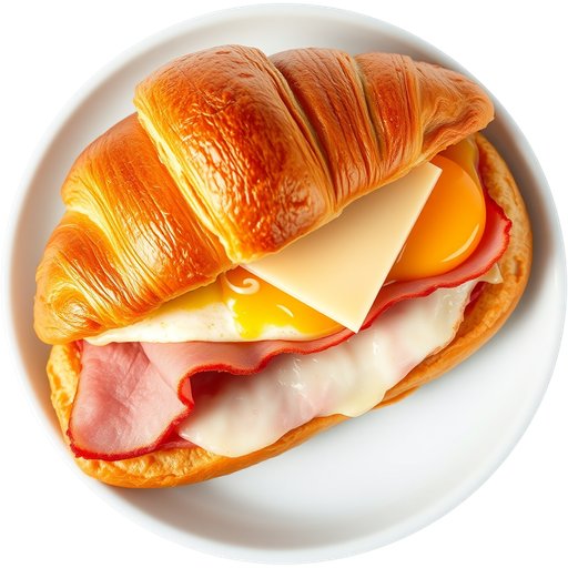 Breakfast Croissant Sandwich with Egg, Ham, and White American Cheese dish