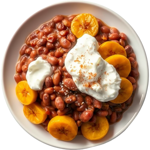 Plato of Platanos with Frijol y Crema dish