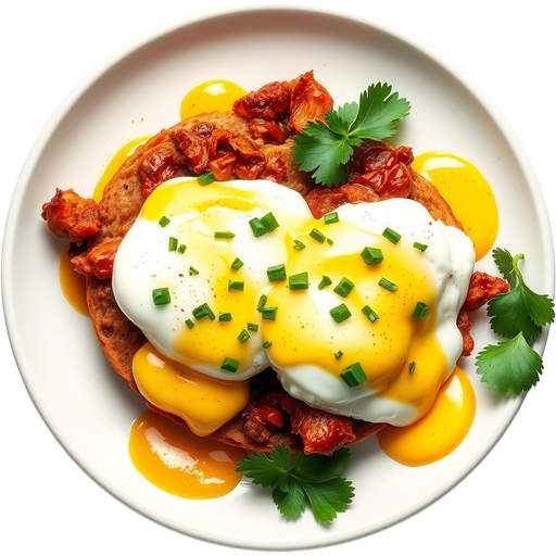 Chili Verde Eggs Benedict dish