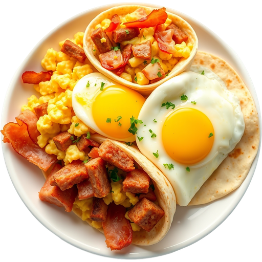 Three Meat and Three Egg Breakfast Burrito dish
