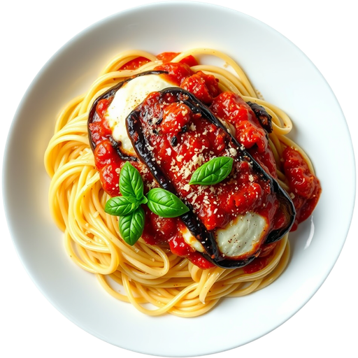 Eggplant Parmigiana with Linguine dish
